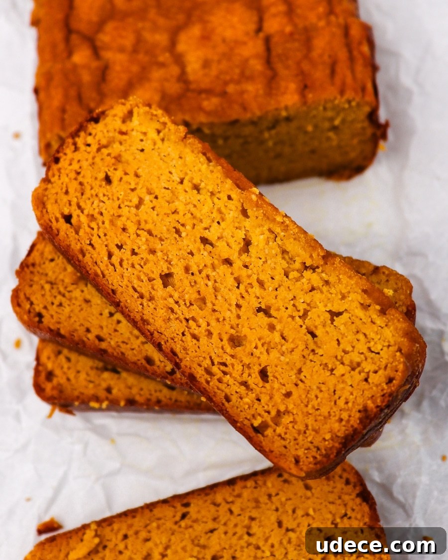 Moist Keto Pumpkin Bread Made with Coconut Flour 11 Keto Pumpkin Bread close up