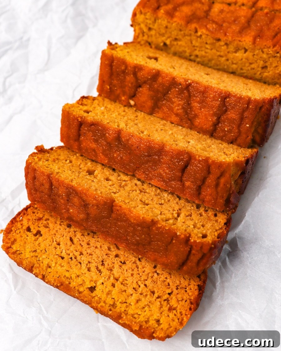 Moist Keto Pumpkin Bread Made with Coconut Flour 12 Keto Pumpkin Bread side sliced