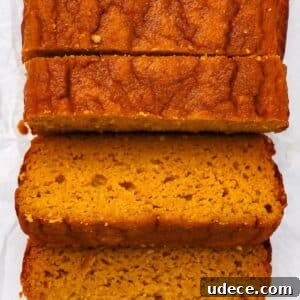Moist Keto Pumpkin Bread Made with Coconut Flour 13 Keto Pumpkin Bread sliced overhead shot