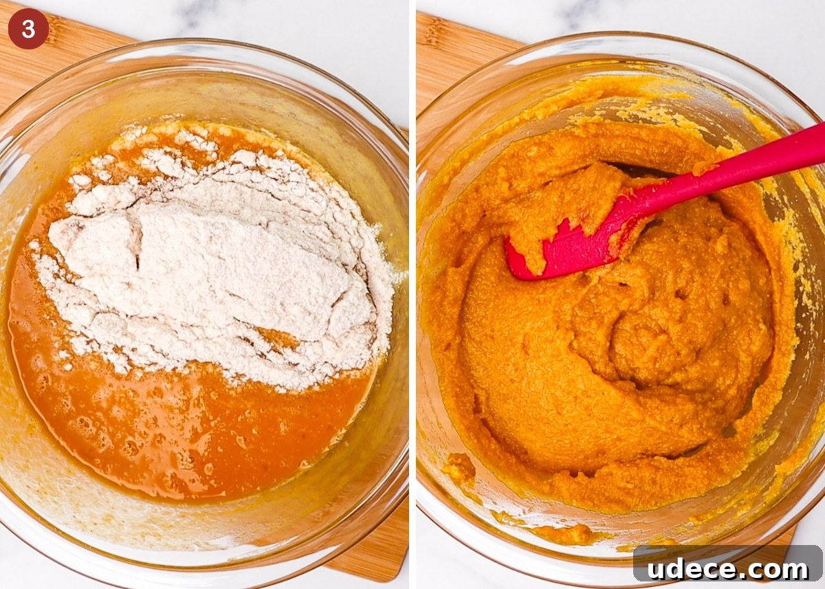 Moist Keto Pumpkin Bread Made with Coconut Flour 7 Mixing wet and dry ingredients together