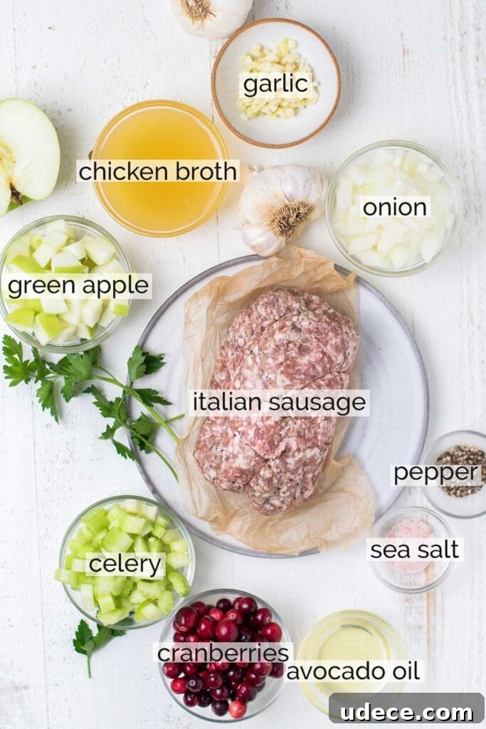 Sausage-Stuffed Acorn Squash Roast with Maple Glaze 3 The ingredients needed for the sausage stuffing.