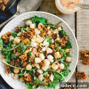 Bay Scallop, Baby Kale & Corn Salad with Savory Tart Cherry Granola 2 This bay scallop baby kale corn salad is served with a savory tart cherry granola and a cherry dijon dressing. Eating well in the summer never looked so good!