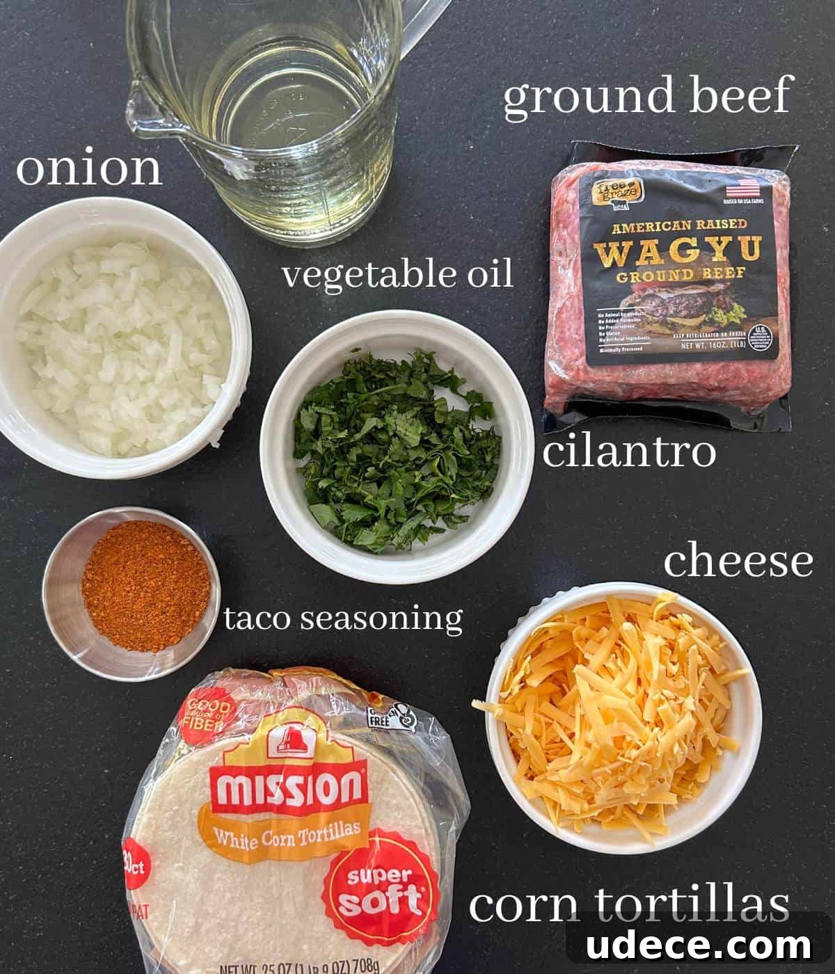 Crispy Ground Beef Tacos Recipe — Quick Weeknight Dinner 3 Ingredients for crispy beef tacos on counter.