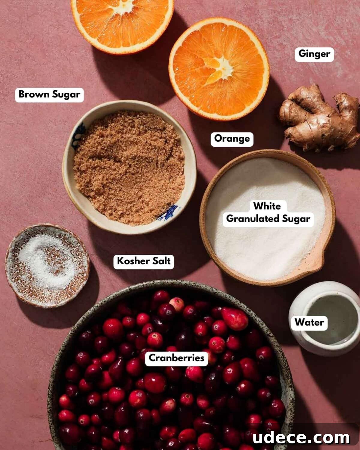 Mandarin Orange Cranberry Sauce Recipe — Ready in 20 Minutes 3 all the ingredients laid out to make orange cranberry sauce
