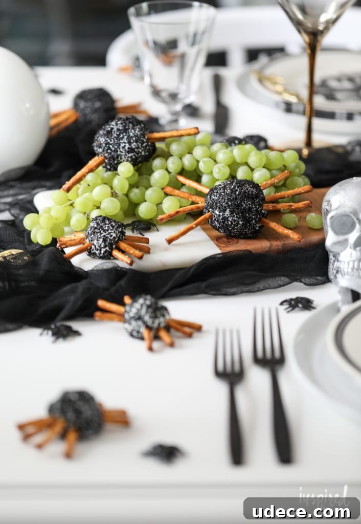 Creepy Spider Cheeseballs Recipe for Halloween Party Snacks 13 Spider Cheeseballs display