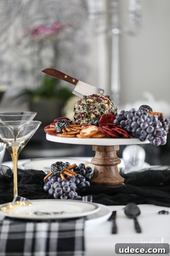 Creepy Spider Cheeseballs Recipe for Halloween Party Snacks 5 Cranberry Bacon & Walnut Cheeseball
