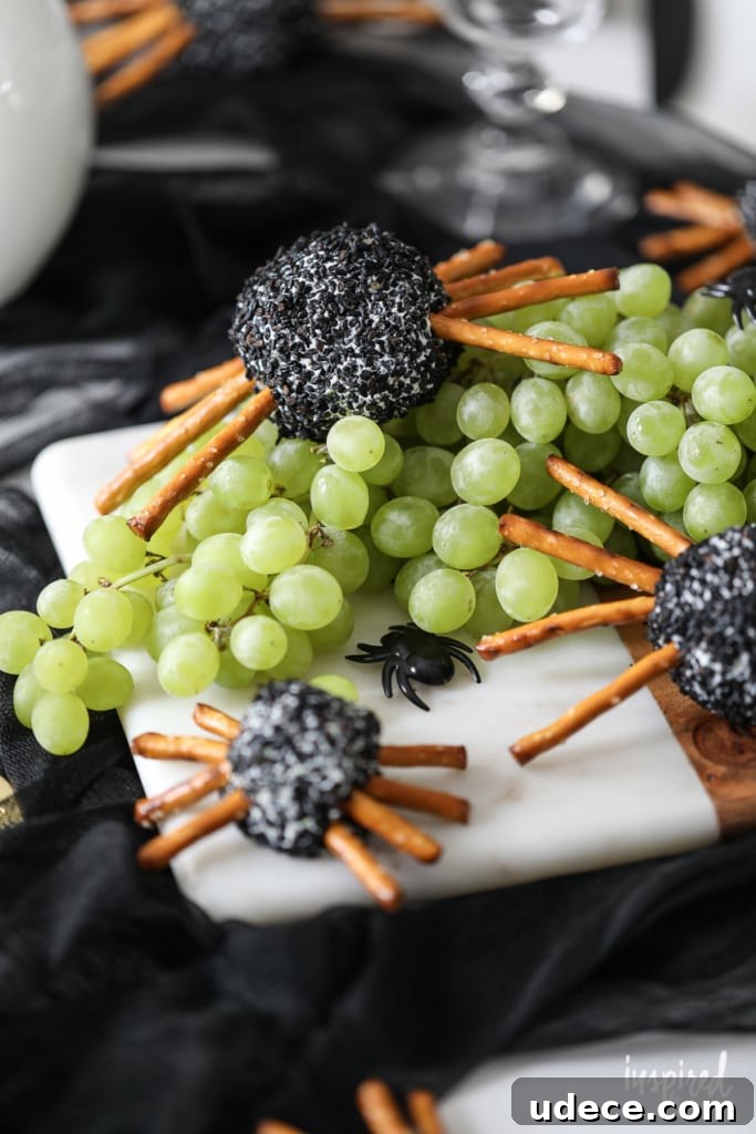 Creepy Spider Cheeseballs Recipe for Halloween Party Snacks 6 Spooky Spider Cheeseball for Halloween