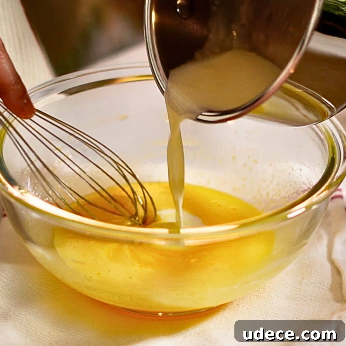 Decadent French Silk Pie Recipe: Smooth Chocolate Silk Pie 16 adding hot heavy cream to the egg yolk mixture.