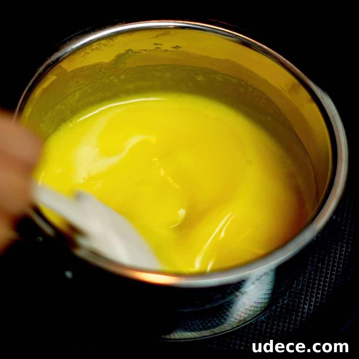 Decadent French Silk Pie Recipe: Smooth Chocolate Silk Pie 17 heating the yolk mixture in a saucepan.