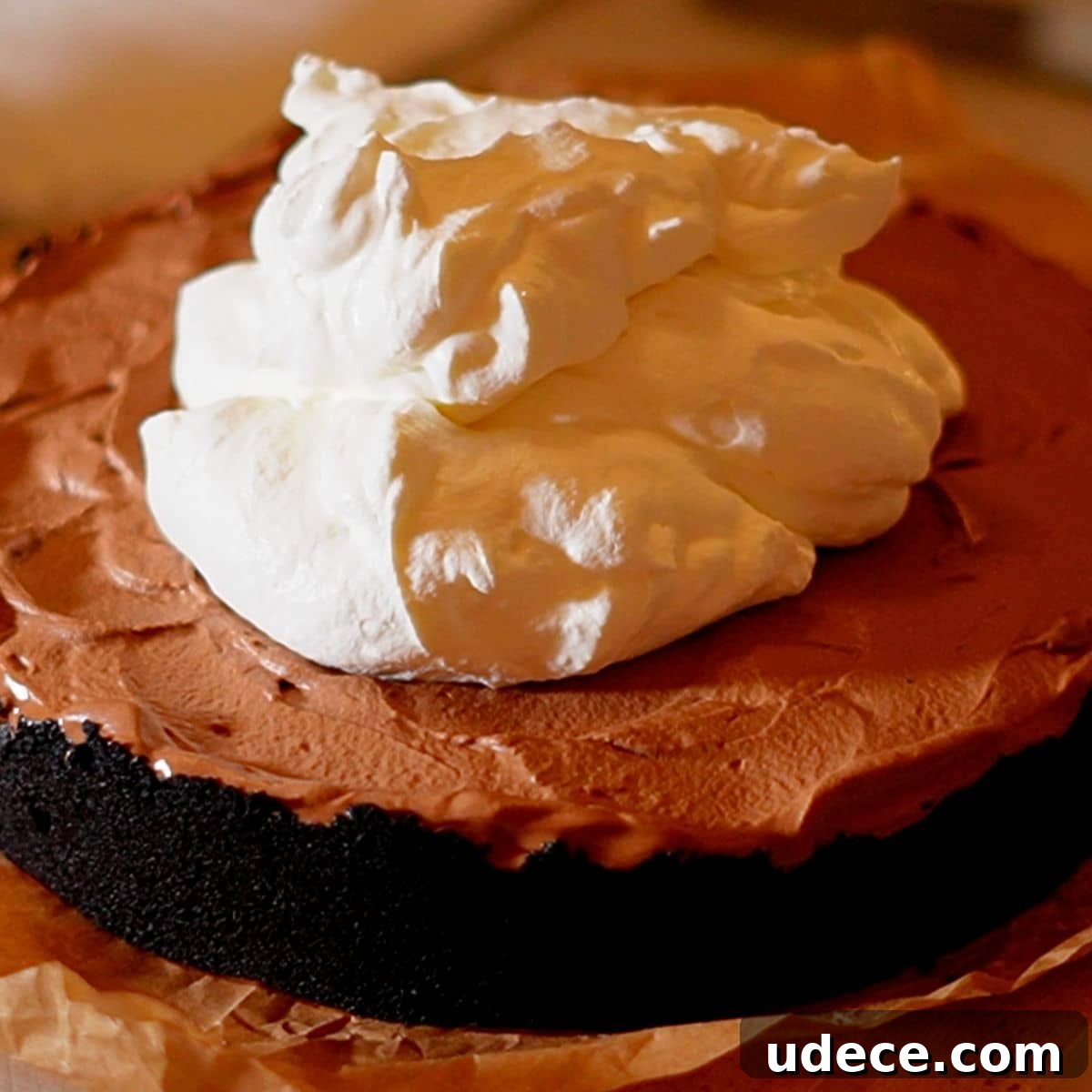 Decadent French Silk Pie Recipe: Smooth Chocolate Silk Pie 24 the whipped cream topping on the chocolate pie.