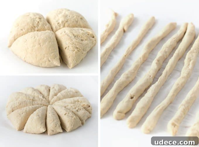 Quick 30-Minute Soft Pretzels Recipe You Can Make at Home 9 Cutting and dividing dough into sections and strips to make homemade soft pretzels