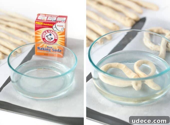 Quick 30-Minute Soft Pretzels Recipe You Can Make at Home 10 Dipping pretzels in baking soda and water to make homemade soft pretzels