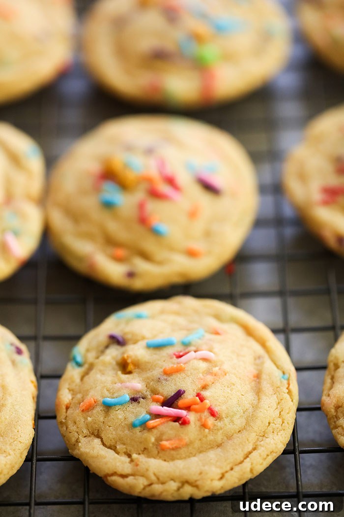 Chewy Cake Batter Cookies Made with Instant Pudding 5 Stack of cake batter pudding cookies