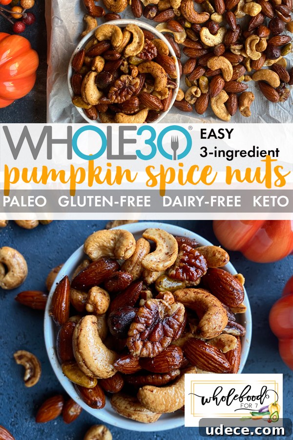 Pumpkin Spice Roasted Nuts Recipe for Fall Snacking 2 Whole30 Pumpkin Spice Nuts - Paleo, Gluten-free, Dairy-free, Keto. EASY and only 3-ingredients!