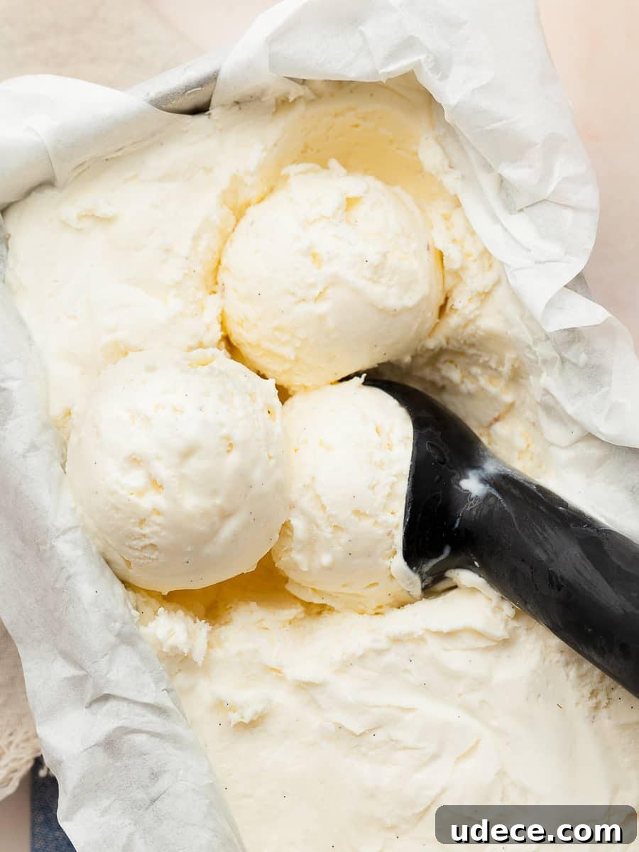 No-Churn Vanilla Ice Cream (Gluten-Free Recipe) 2 a close up of no churn vanilla ice cream made with gluten free ingredients