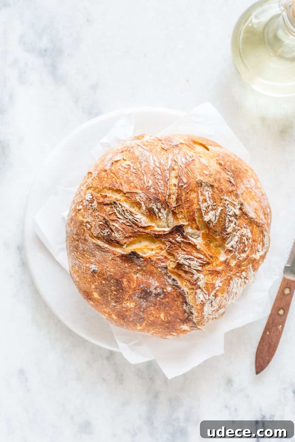 No-knead rustic white bread loaf Load of no-knead rustic bread - overhead shot