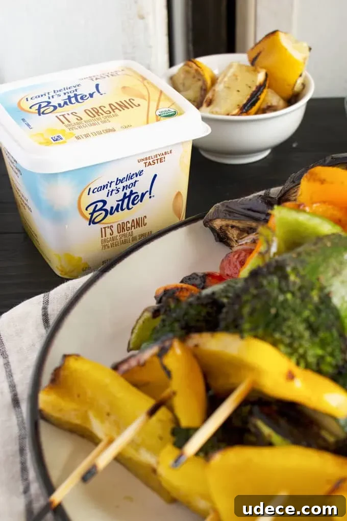 Colorful Grilled Vegetable Kabobs with Zesty Marinade 6 These rainbow veggie kabobs are the perfect summer side dish! Serve them with my delicious and easy to make grilled lemon garlic sauce.