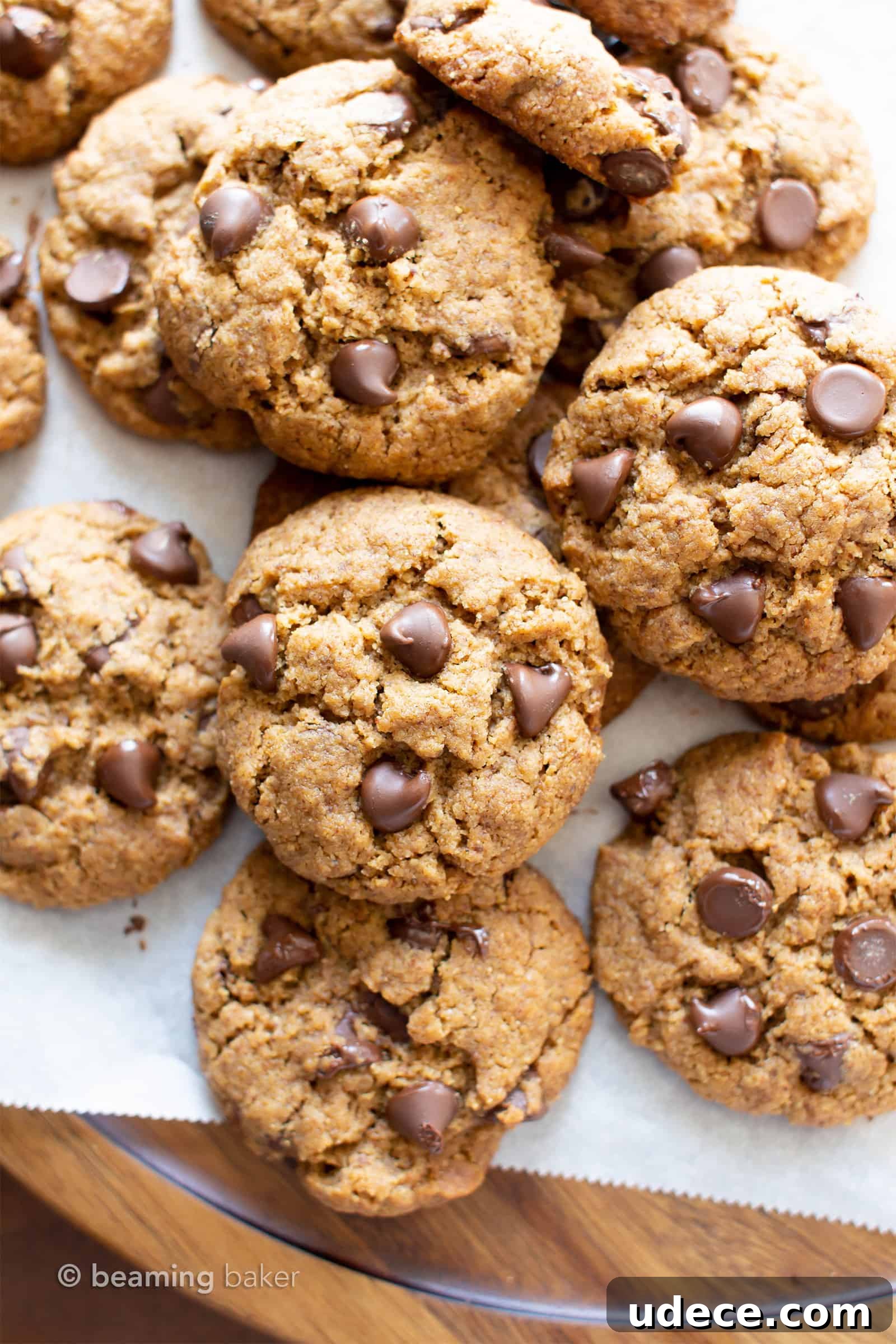 Vegan Paleo Chocolate Chip Cookies with Coconut Flour (Gluten-Free) 2 Vegan Paleo Chocolate Chip Cookies Recipe: the BEST paleo chocolate chip cookies made with coconut flour. Think: chewy exterior, soft interior, bursting with melty chocolate goodness! Meet your favorite gluten free chocolate chip cookies. #Paleo #Chocolate #Cookies #Vegan #GrainFree | Recipe at BeamingBaker.com