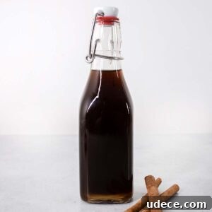 Brown Sugar Cinnamon Syrup Recipe — 3-Ingredient Homemade Syrup 7 Brown sugar cinnamon syrup in a glass bottle.