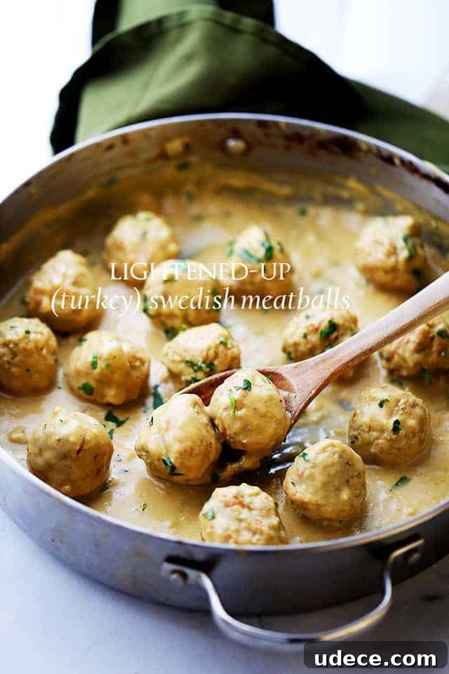 This baked turkey Swedish meatballs recipe with homemade mustard gravy is an easy twist on a classic comfort food. Turkey Swedish meatballs in creamy mustard gravy.