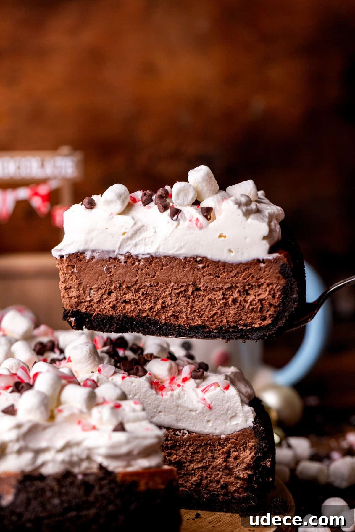 Taking a slice out of the hot chocolate cheesecake.
