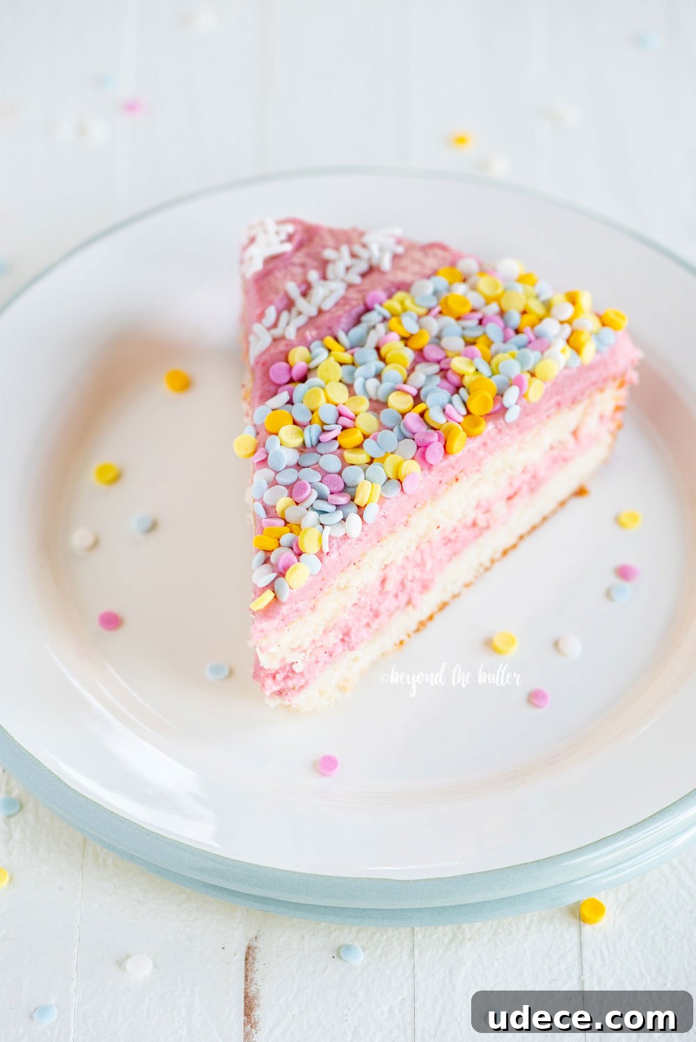 Moist Single-Layer Vanilla Bean Cake Recipe 3 Vanilla Bean Cake with Strawberry Swiss Meringue Buttercream | All images © Beyond the Butter, LLC.