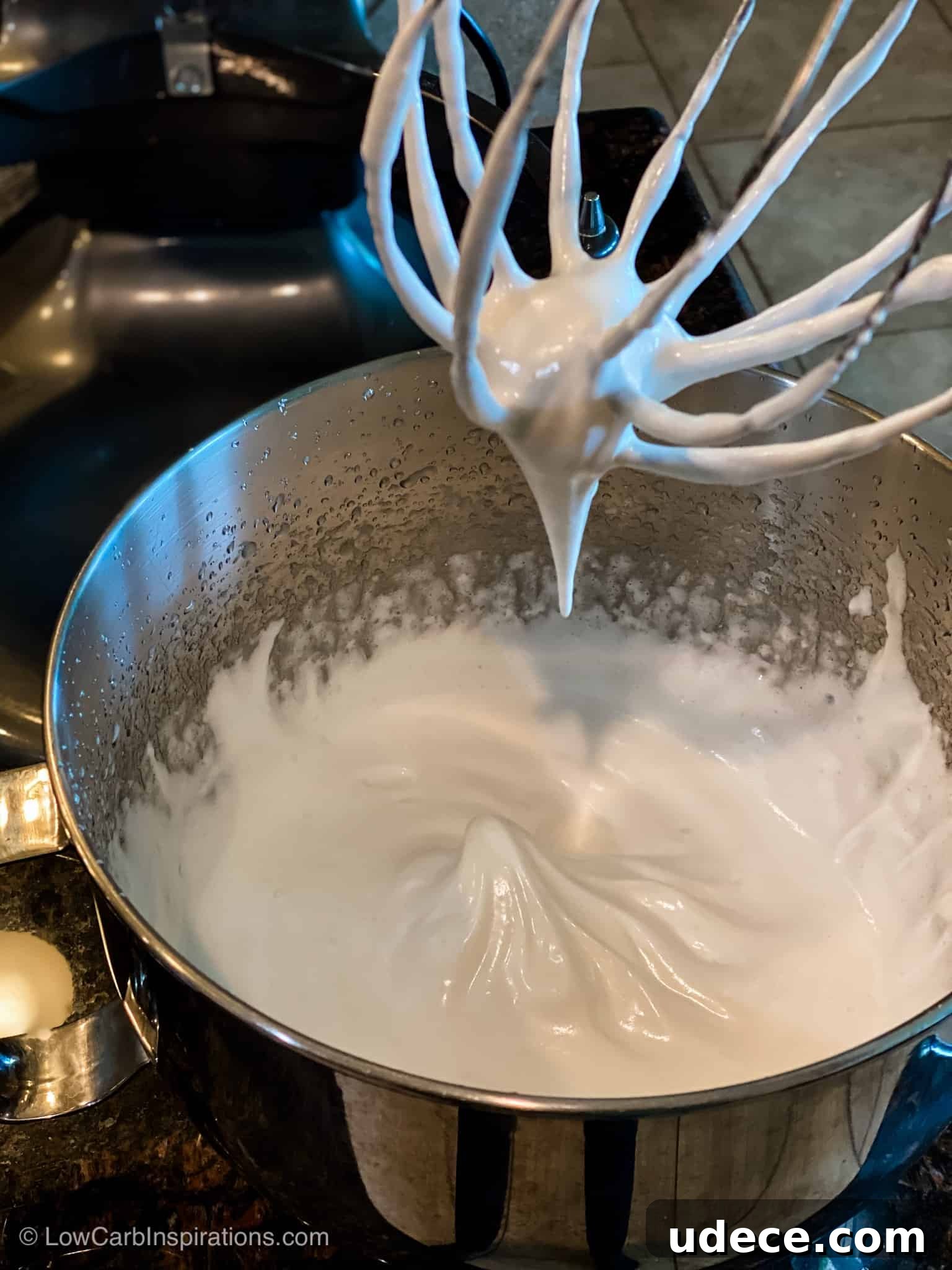 Close up photo of the fluff peak marshmallow in a mixing bowl