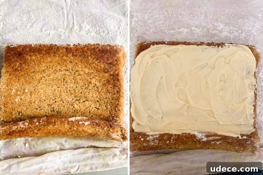Banana Roll Cake with Cream Cheese Frosting Recipe 10 Soft, airy banana sponge cake rolled up with a tangy cream cheese frosting