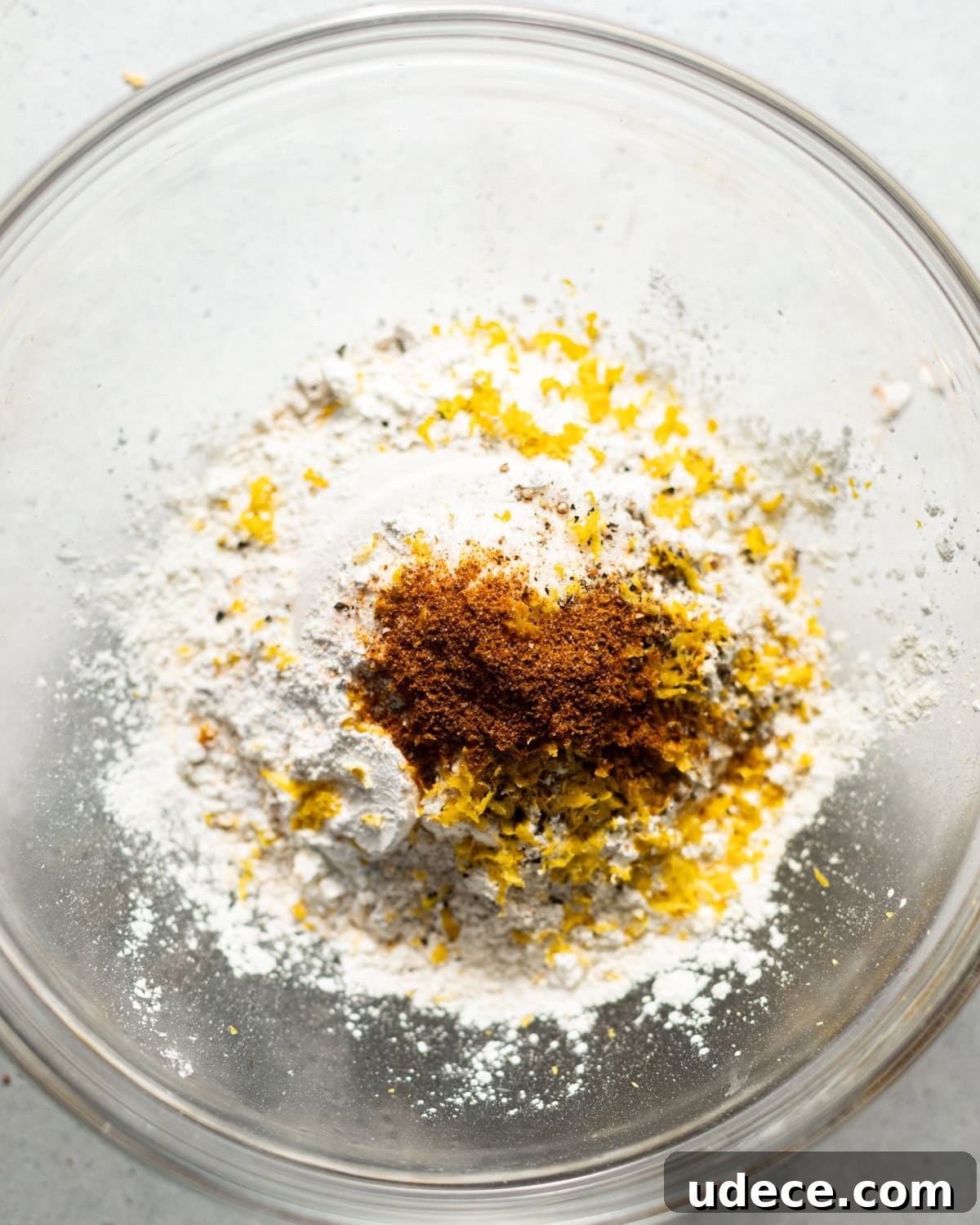 flour, lemon zest, old bay, baking powder, kosher salt 