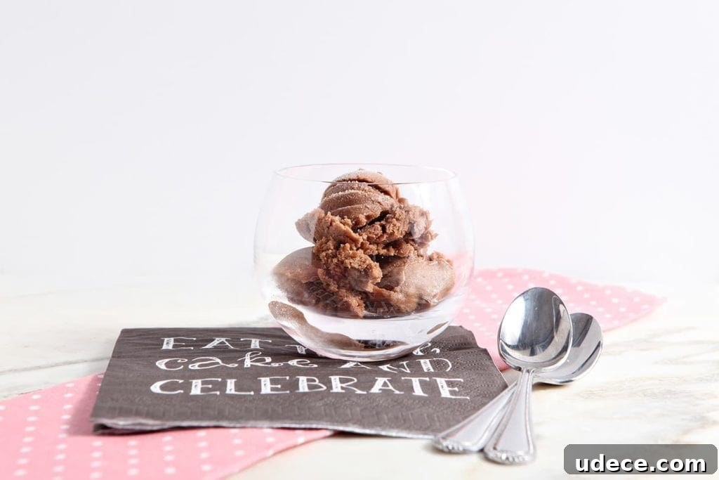 Decadent Chocolate Banana Ice Cream Recipe — Dairy-Free Treat 3 Glass of Chocolate Banana Ice Cream on a paper napkin with spoons.