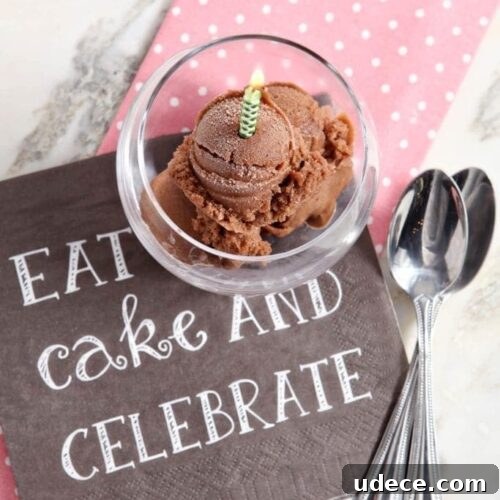 Decadent Chocolate Banana Ice Cream Recipe — Dairy-Free Treat 6 Overhead view of chocolate banana ice cream in glass with lit birthday candle