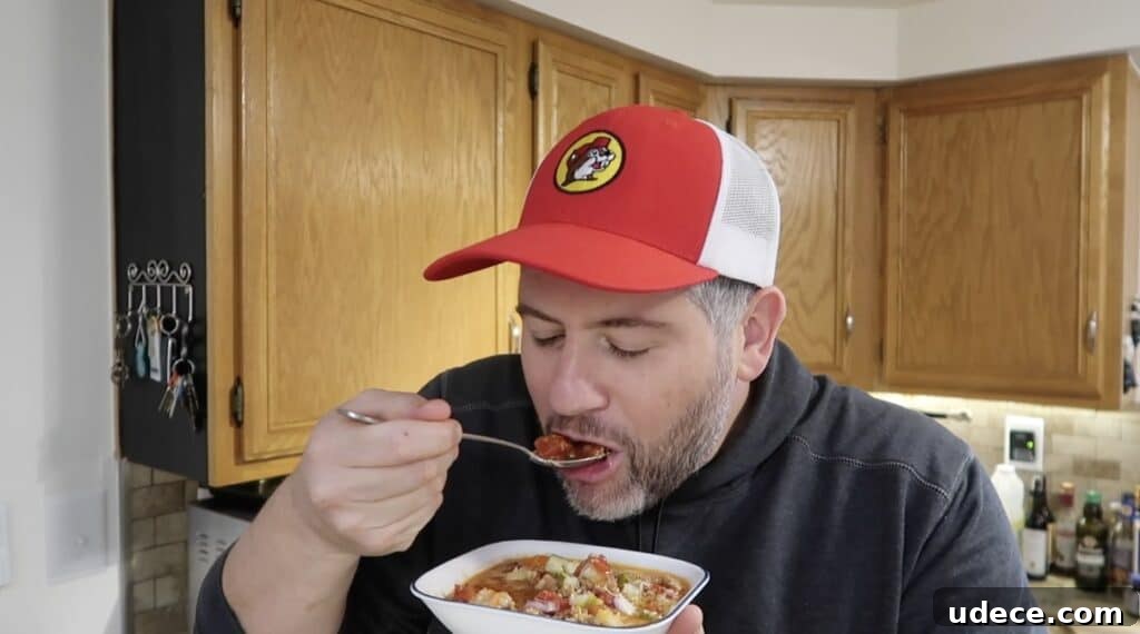 Instant Pot Deluxe Hamburger Stew Recipe in 30 Minutes 23 Man eating stew