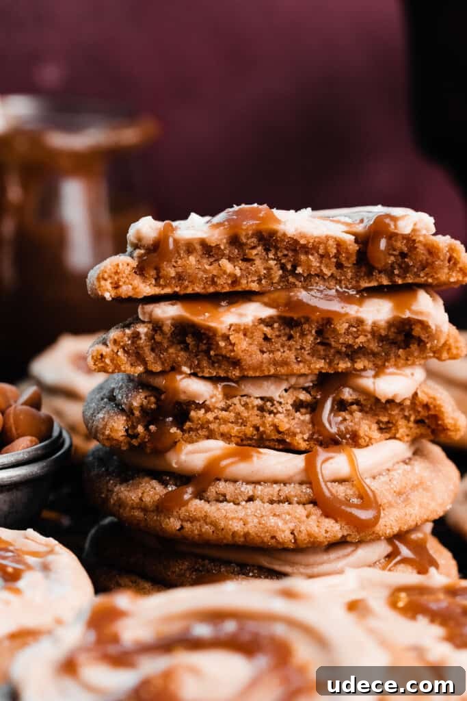 A stack of butterbeer cookie halves.