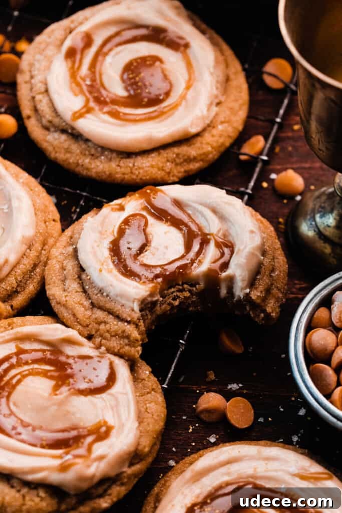 A close-up of a cookie with a bite missing.