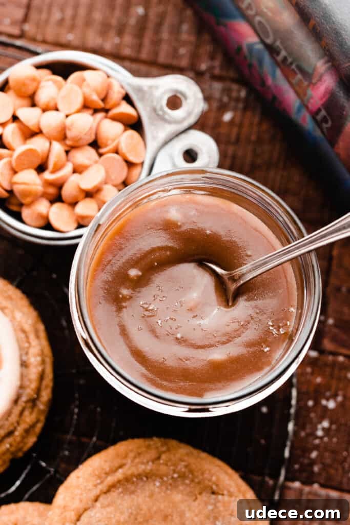 A jar of salted butterscotch sauce.