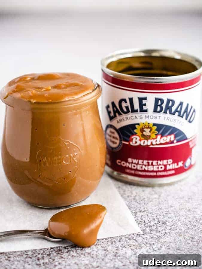 Dulce de Leche Scones Recipe — Buttery Caramel Scones Guide 4 Jar of dulce de leche with spoonful in front and can of sweetened condensed milk next to it