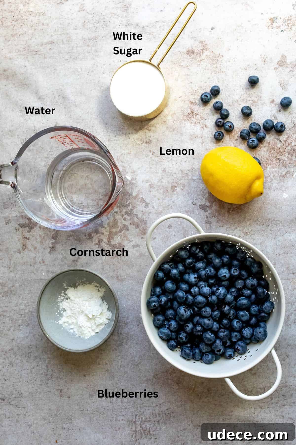 Homemade Blueberry Syrup Recipe for Pancakes and Desserts 3 An image of the ingredients of blueberry syrup.