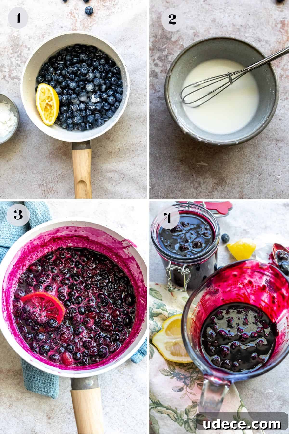 Homemade Blueberry Syrup Recipe for Pancakes and Desserts 4 An image of the process of cooking blueberries to make syrup.