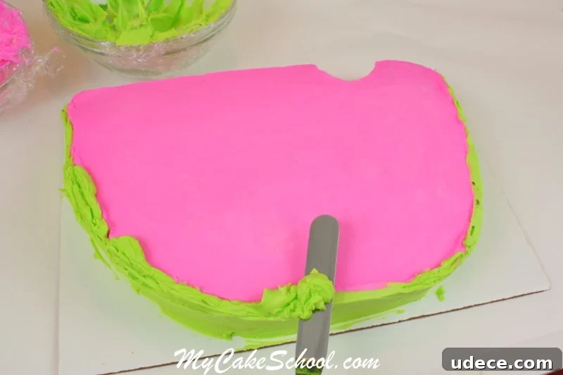 Watermelon ruffled rind piped with petal tips. Piping ruffled rind