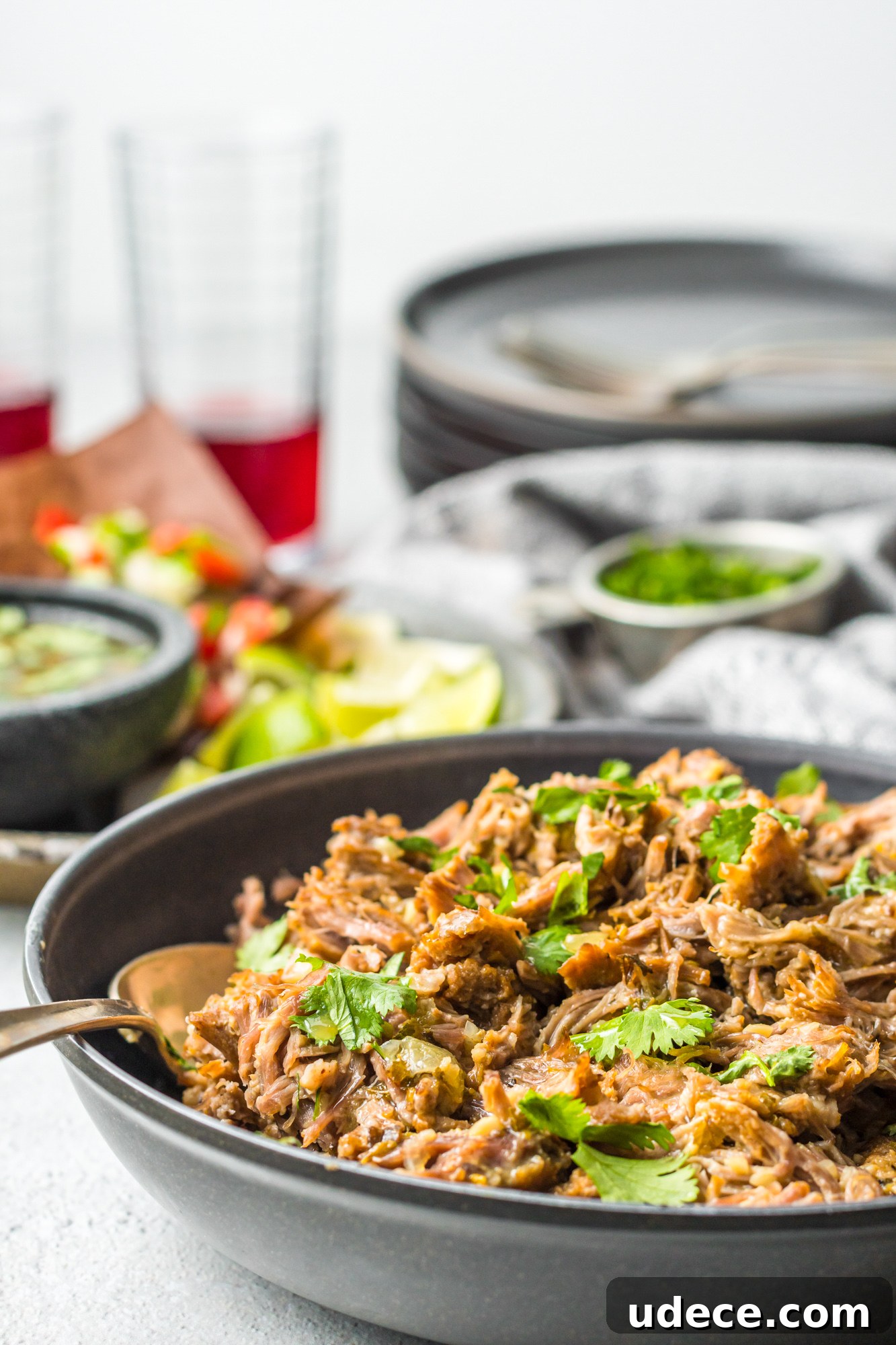 Juicy Instant Pot Pork Roast with Garlic and Herbs 3 Instant Pot Pork Roast with spoon