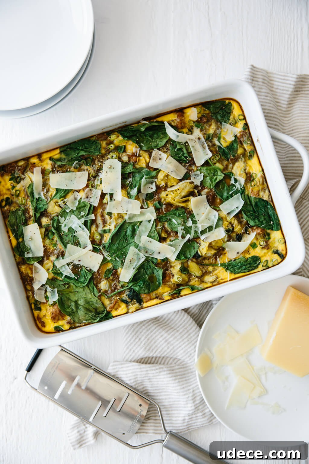 (gluten-free, paleo, whole30). This easy, healthy breakfast casserole is filled with turkey, spinach and artichoke. It's a delicious favorite - make it overnight or ahead of time.