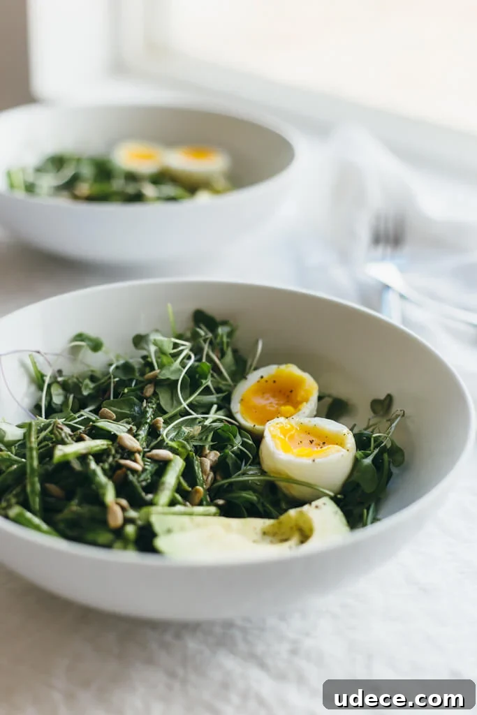 Arugula, asparagus and avocado breakfast salad. A delicious and nutrient-dense way to start your day!