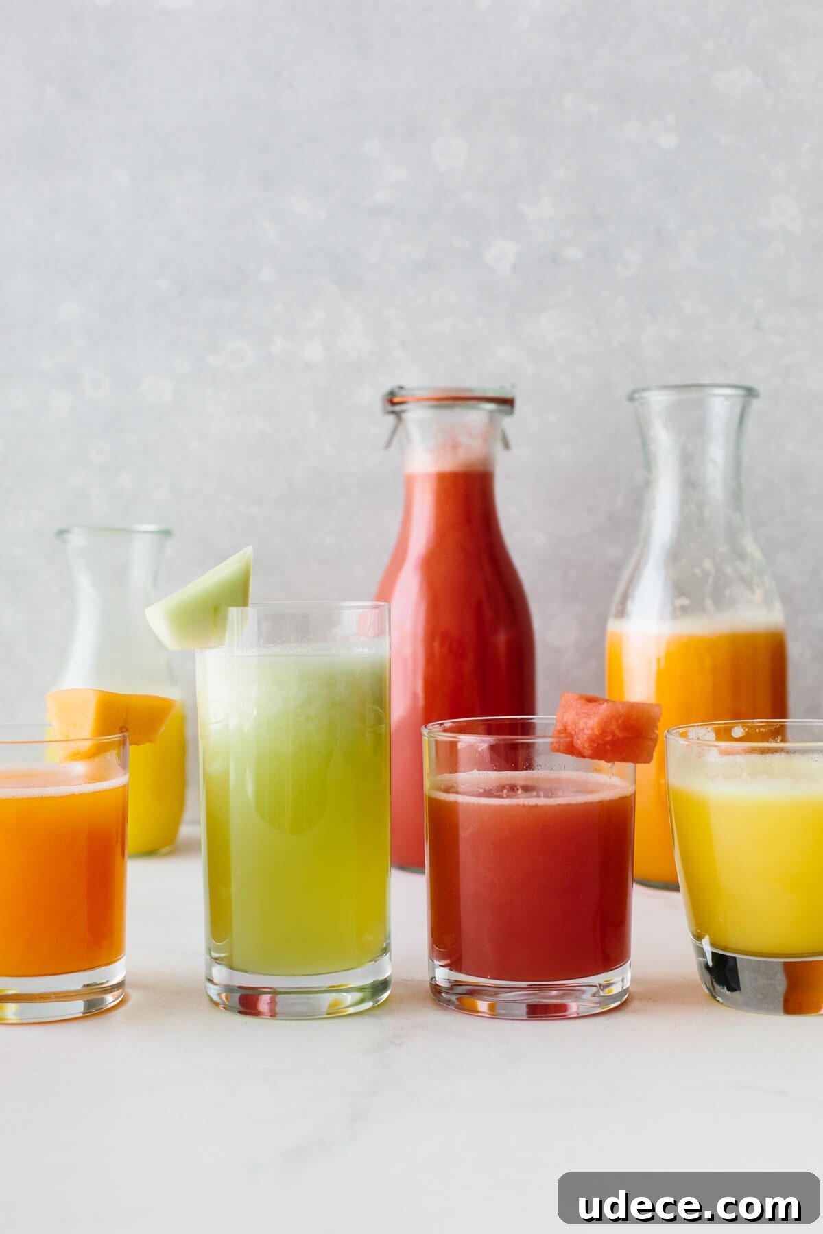 Several agua fresca drinks.