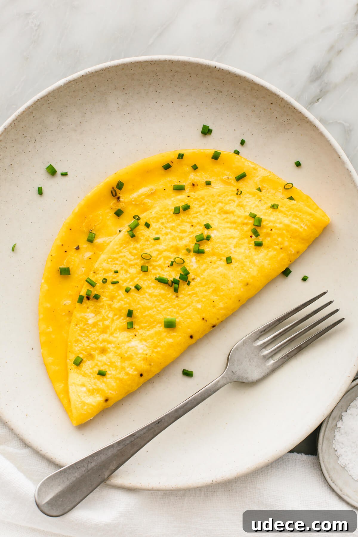 A plate with an omelette and a fork