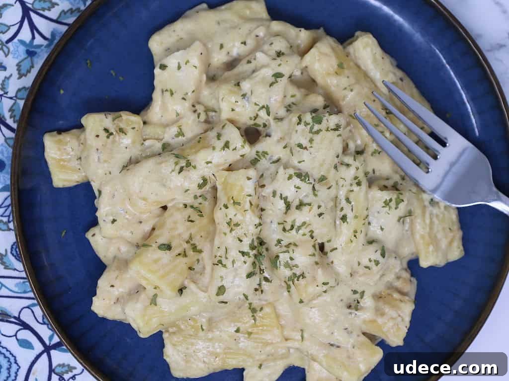 crock pot creamy chicken rigatoni featured image