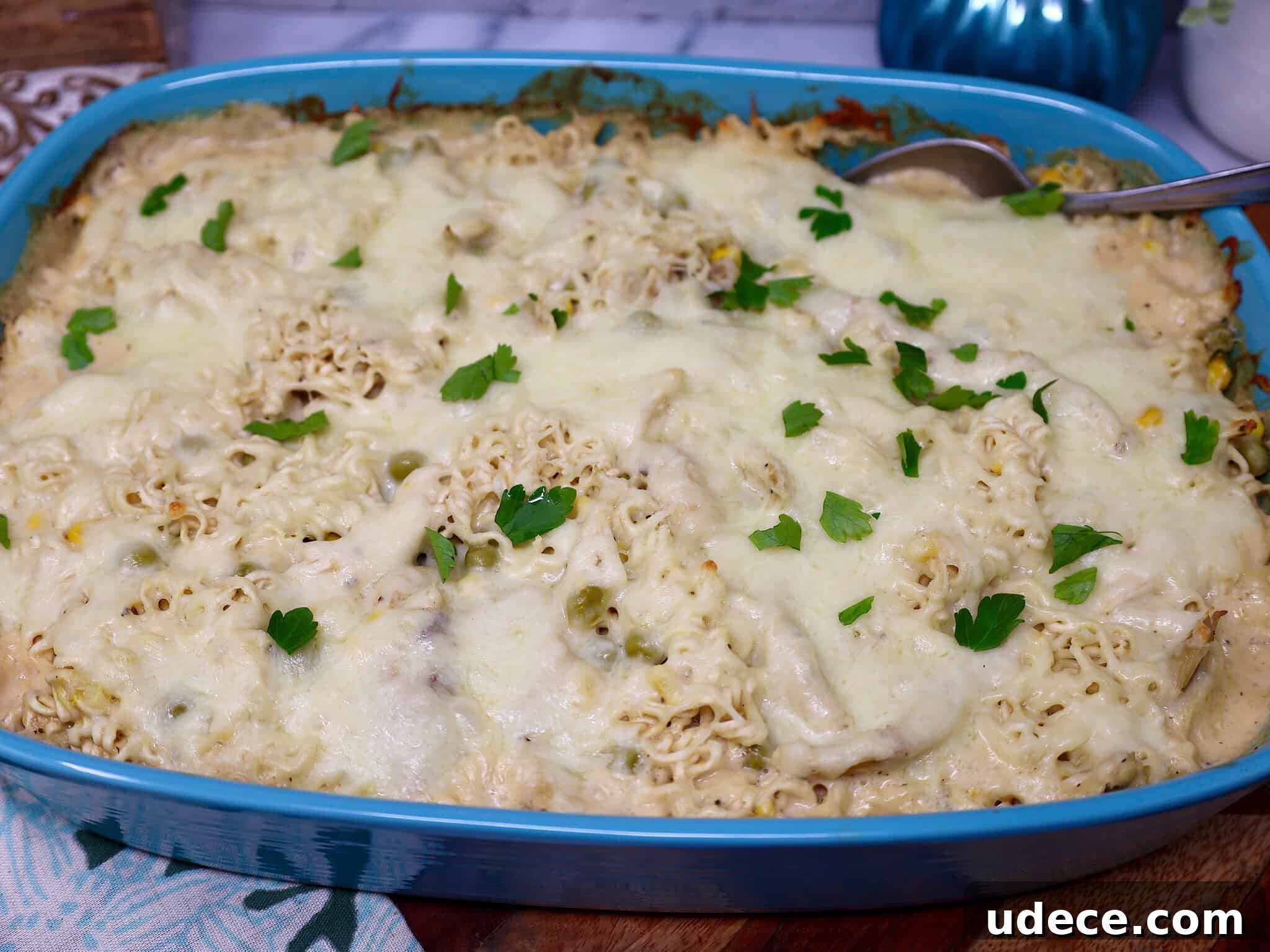 ramen chicken alfredo bake featured image