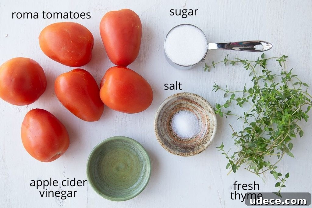 Homemade Tomato Jam Recipe: Sweet & Savory Preserving Guide 4 ingredients for tomato jam on a white background