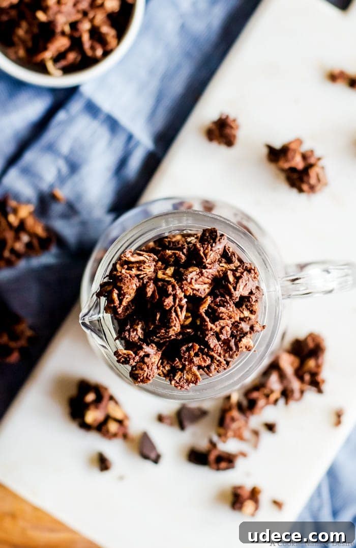 Chocolate Coconut Granola Recipe for Crunchy Homemade Clusters 3 overhead jar filled