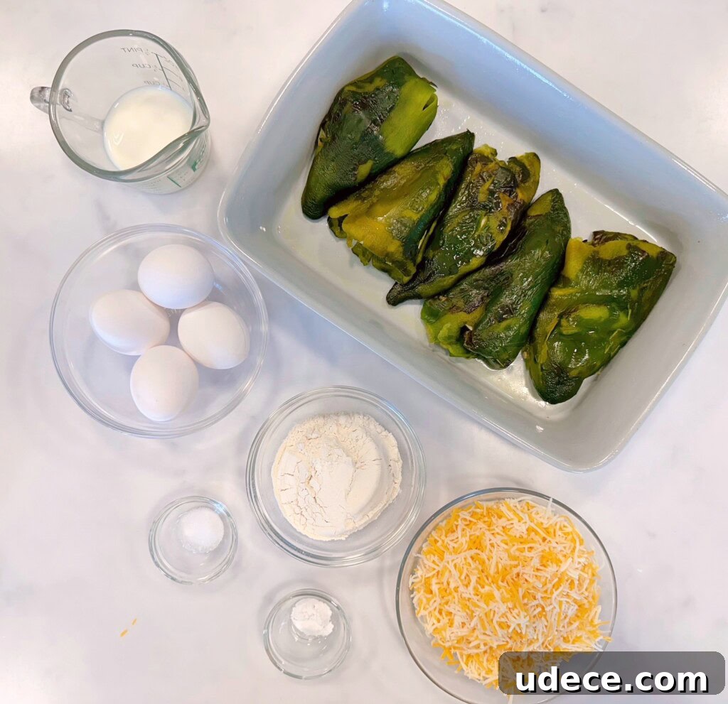 Chili Relleno Casserole Recipe: Cheesy Roasted Poblanos Bake 4 Ingredients for Chili Relleno Casserole.