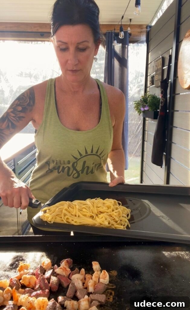 adding pasta
